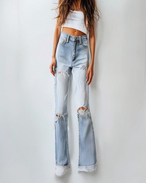 Calça Jeans Destroyed Wide