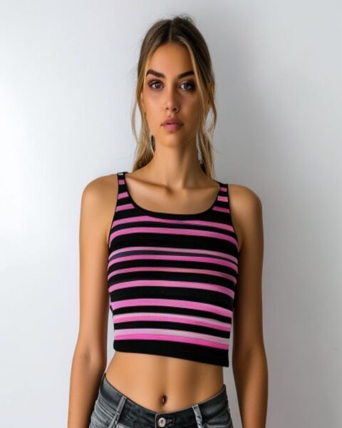 Blusa Listrada Cropped Marinho
